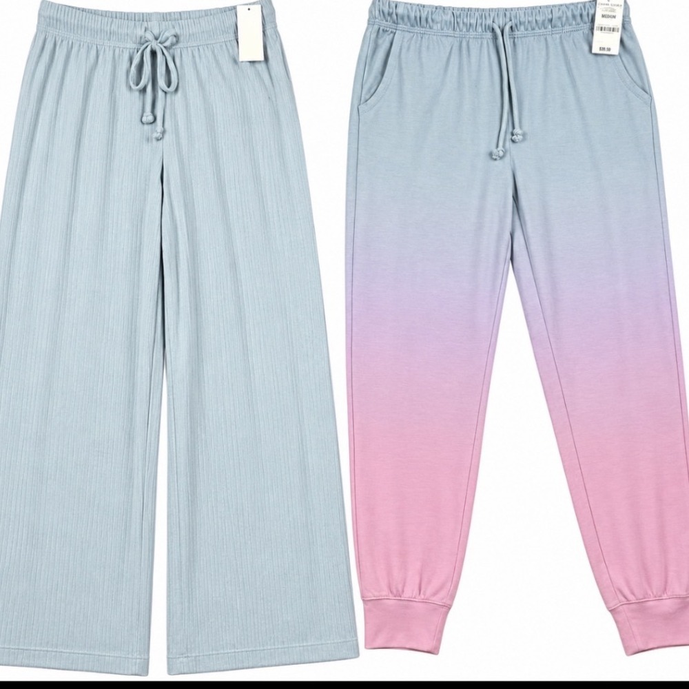 Jenni Intimates Womens Pajama Pant Set 2pk Ombre Jogger & Ribbed Wide Leg Blue M
